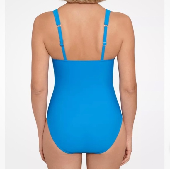 New Swim Solutions Women's Tummy-Control Plunge Mio One-Piece Swimsuit Blue 14 - Picture 2 of 10